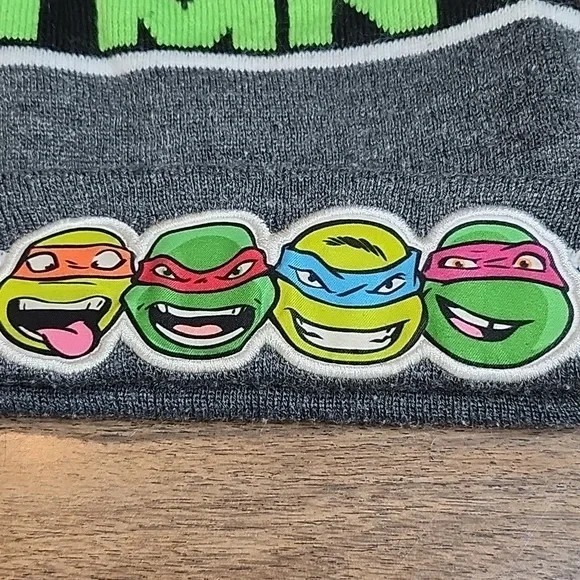Boys Nickelodeon Teenage Mutant Ninja Turtle Beanie W/ Pom Pom, Grey - Picture 2 of 9